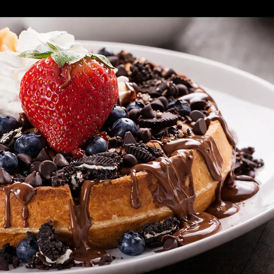 Waffle D’Liz con fresas, chocolate y galletas, de la carta de Rappi